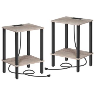 Sada bočního stolu 2, Koncová tabulka s nabíjecí stanicí, Noční stolek s porty a zásuvkami USB, Dřevěný lůžkový stůl pro malý prostor,obývací pokoj, ložnice, Snadná montáž, Grair