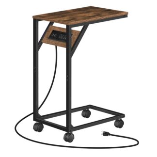 C koncová tabulka ve tvaru C s nabíjecí stanicí, Tabulka pohovky s porty USB a prodejny pro malé prostory, Malý boční stůl pro obývací pokoj, Ložnice, C Tabulka C, Rustikální hnědá