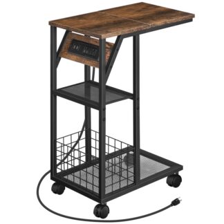 C koncová tabulka ve tvaru C s nabíjecí stanicí, Boční tabulka s porty a vývody USB, Pohodní tabulka pro malé prostory, C Tabulka C, Občerstvení pro obývací pokoj, ložnice, rustikální hnědá