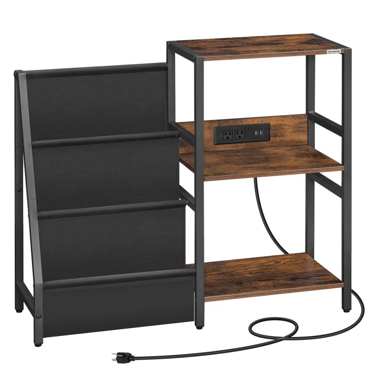 Record Player Stand, Turntable Stand with Vinyl Storage, 3-Tier Record Player Storage Holds Up to 210 Albums Record Player Table with Charging Station for Living Room, Rustic Brown