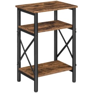 Side Table, Nightstand, End Table with Storage Shelf, Tall Bedside Table with X-Shaped Design, for Living Room, Bedroom, Stable Steel Frame, Easy Assembly, Rustic Brown