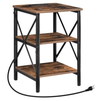 Beistelltisch mit Ladestation, 3-Tier -Nachttisch mit USB -Anschlüssen und Verkaufsstellen, 23" Retro Industrial Side Table, Metallrahmen, für Wohnzimmer, Schlafzimmer, Eingang, rustikales Braun