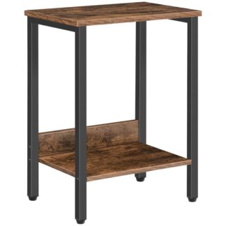 End Table, Side Table with Storage Shelf, Slim Nightstand, Steel Frame, for Living Room, Study, Bedroom, Industrial Design, Rustic Brown