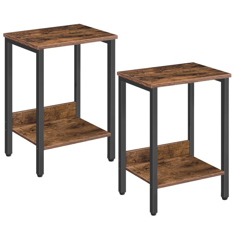End Tables Set of 2, Side Tables with Storage Shelf, Slim Nightstands, Steel Frame, for Living Room, Bedroom, Study, Industrial Design, Rustic Brown