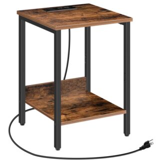 βοηθητικό τραπέζι με σταθμό φόρτισης, 19.9 διανυκτέρευση, 2-τραπέζι τελικού βαθμού, βιομηχανικό τραπέζι, Εύκολη συναρμολόγηση, για σαλόνι, υπνοδωμάτιο, διάδρομος, είσοδος, ρουστίκ