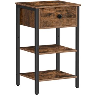 Nachttisch, schlanker Beistelltisch, 3-Tier -Nachttisch mit Schublade, Industrielle Endtisch für Wohnzimmer, Studie, Schlafzimmer, Stahlrahmen, leicht zusammenzubauen, Retro -Design, rustikales Braun