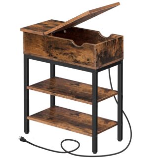 Boční stůl s nabíjecí stanicí Slim Flip Side Table s USB Porty a zásuvkami lůžkový stůl s úložným gaučem Tabulka pro obývací pokoj Ložnice Snadná montáž rustikální hnědá