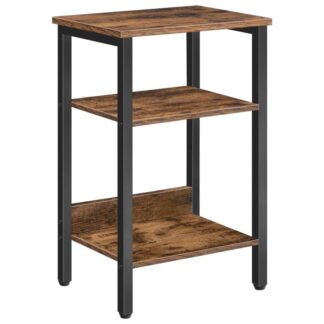nightstand, side table, end table with storage shelves, 3-tier slim bedside table for living room, bedroom, easy assembly, stable steel frame, industrial, rustic brown