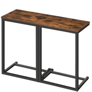 c-shaped side table set of 2, c table end table for couch, end tables for small spaces, sofa tables with metal frame, small coffee table for living room, bedroom, rustic brown