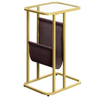 طاولة نهاية على شكل C, طاولات جانبية صغيرة للأريكة والسرير, طاولة تلفزيون بإطار معدني, طاولة الوجبات الخفيفة من الزجاج المقسى للمساحات الصغيرة, غرفة الجلوس, غرفة نوم, تجميع سهل, ذهب