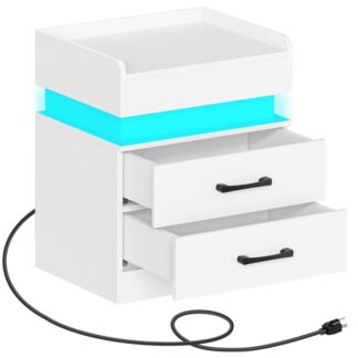 قاد منضدة مع محطة الشحن, طاولة بجانب السرير مع 2 أدراج, طاولة نهاية حديثة مع أعلى انزلاق, طاولة جانبية بيضاء لغرفة النوم, يذاكر, غرفة المعيشة, مكتب, أبيض