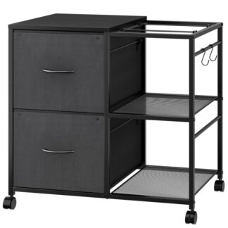 передвижная картотека, 2 Шкаф с боковым ящиком ткани, подходит для A4 или размера буквы, Rolling Printer Stand с открытой полкой для домашнего офиса, висящие папки файлов, черный