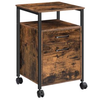 rolling file cabinet, mobile office filing cabinet with 2 drawers, vertical wooden file cabinet on wheels for a4, letter size documents, hanging file folders, rustic brown