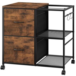 передвижная картотека, 2 Шкаф с боковым ящиком ткани, подходит для A4 или размера буквы, Rolling Printer Stand с открытой полкой для домашнего офиса, висящие папки файлов, деревенский коричневый