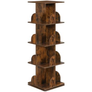 Вращающаяся книжная полка, 4-Ярусная вращающаяся башня книжного шкафа, 360 Стеллаж для хранения дисплея, Небольшой угловой книжный шкаф для небольшого пространства, Узкий органайзер для книжных полок для гостиной, Рустик Браун