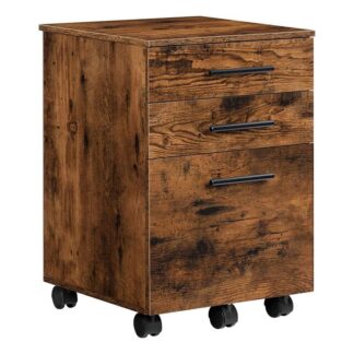 file cabinet, 3-drawer filing cabinet, office cabinet for home office, mobile pedestal on 5 wheels, for a4, letter size, hanging file folders, rustic brown