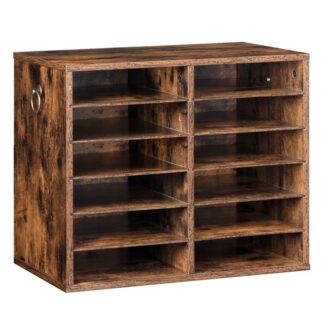 Organizátor dřevěné literatury, 12-Slotní třídič souborů, odnímatelný třídič pošty, Poštovní schránka ve třídě, Organizátor pošty, Organizátor úložiště papíru, pro kancelář, studie, třída, rustikální hnědá