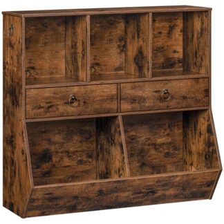 رف كتب الاطفال, منظمات الألعاب وتخزينها, 2 الأدراج و 5 المقصورات, خزانة كتب الاطفال, children's toy shelf, لغرفة اللعبة, غرفة نوم, غرفة, حضانة, مدرسة, بني ريفي