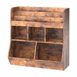 رف كتب الاطفال, منظمات الألعاب وتخزينها, رف الكتب للأطفال, 5 مقصورات ورفوف من ثلاث طبقات, خزانة الكتب, لغرفة اللعبة, غرفة, حضانة, مدرسة, بني ريفي