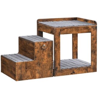 جثم نافذة الحيوانات الأليفة مع الدرج, سرير بطابقين كبير للقطط والكلاب, منصة مقعد الحيوانات الأليفة مع التخزين, أريكة سرير للحيوانات الأليفة لجانب السرير, المنزل الداخلي, بني ريفي ورمادي