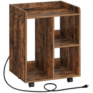 office lateral fileing cabinet with socket and usb charging port, modern printer stand and computer host rack with open storage shelves, for home office