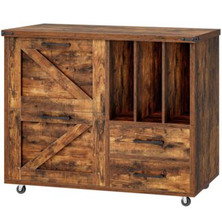 Vintage Lateral File Cabinet, Rustic Brown Mobile Lateral Filing Cabinet with 4 Drawers, Printer Stand with File Cabinet, Fit A4, Letter Size, Farmhouse Filing Cabinets for Home Office