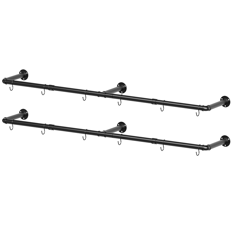 pipe clothes rack, 65.2in wall mounted set of 2, industrial clothing rack, heavy duty detachable garment rack, closet hanging clothes rod, multi-purpose hanging rod for bedroom, black