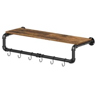 pipe clothes rack, 31.5 in wall mounted garment rack with top shelf, industrial clothing rack, heavy duty detachable, space saver hanging clothes