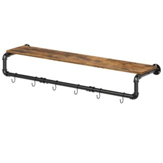 pipe clothes rack, 43.3in wall mounted garment rack with top shelf, industrial clothes rack, heavy duty detachable hanging clothes