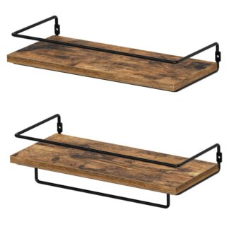 плавающие полки, настенные полки набор 2, полки хранения с корпусом, декоративные полки с висящим стержнем, Для гостиной, кухня, ванная комната, деревенский коричневый и черный