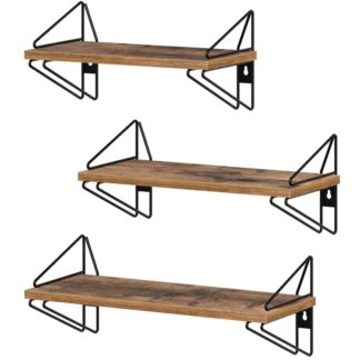 плавающие полки, настенные полки, набор из 3, настенная висящая полка, Декоративные полки хранения, Для гостиной, Спальня, коридор, кухня, ванная комната, деревенский коричневый и черный