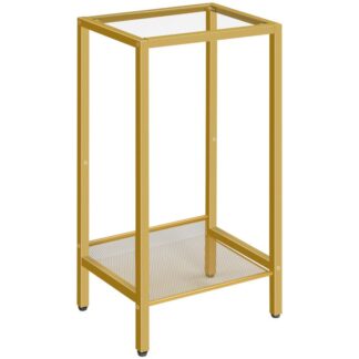 tall side table, morden tempered glass end telephone table with adjustable mesh shelves, small entryway table, laptop table for office, hallway, living room, gold
