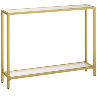 Konsolentisch, 2-Tierkonsolentisch, schlanker Flurstisch mit 2 Regale, 100 x 22 X 80 cm, Tischfischfischsofa, Moderner Displaytisch für Wohnzimmer, kleiner Raum, Gold