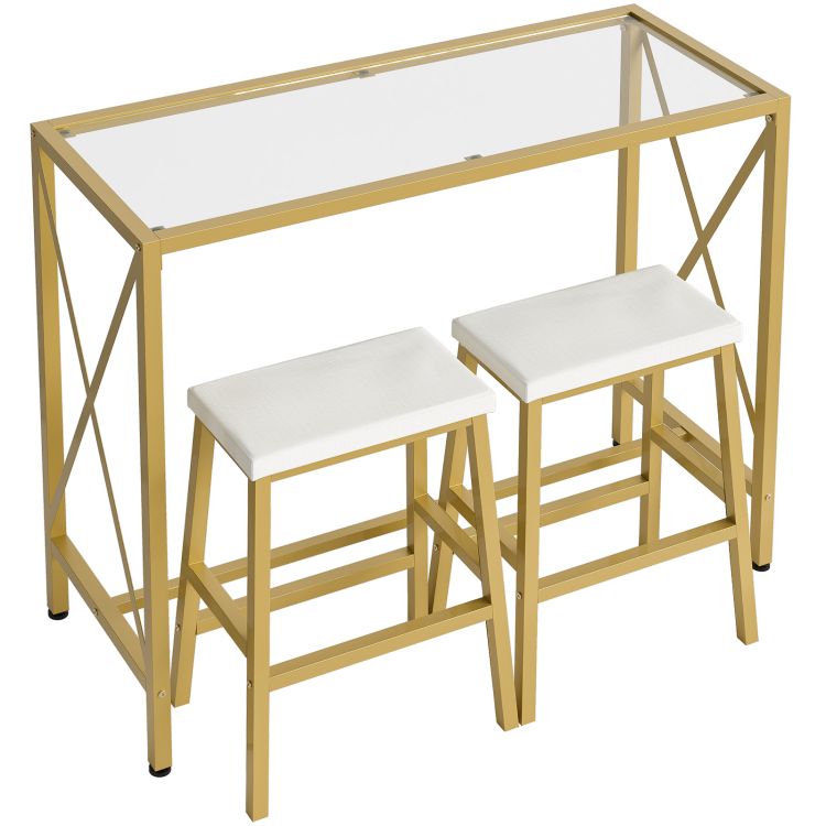 bar table set of 2, 3 piece modern bar table and chairs set, gold and white pub table dining set, counter height table, for living room, kitchen small space