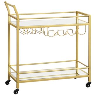 Barwagen, Bar, der einen Wagen serviert, mit 2 Spiegelte Lagerregale, Weinwagen mit Flaschen- und Tassenhaltern, rollender Aufbewahrungswagen, für Küche, Esszimmer, Verein, Bar, Gold