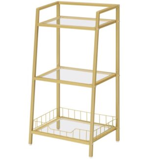 Золотая книжная полка, 3-Книжный шкаф из закаленного стекла, Подставка для хранения в ванной комнате, Стойка для хранения пластинок с боковыми ограждениями, Сильный и долговечный, для ванной комнаты, Спальня, Гостиная в современном стиле, Золото