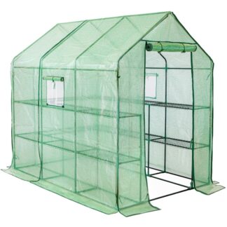 Greenhouse, Foil Greenhouse, Tomato House, Walk-In Tomato Greenhouse, PE Grid Film, 14 Shelves and 2 Windows, Sturdy, Garden, Balcony, 145 x 212 x 198 cm, Green