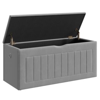 Grey Späicherbank, Velvet Toy Box mat Sécherheetshagen an zéien Réng, 39.4" Lagerungskëscht fir Kannerzëmmer, Schlofkummer, Wunnzëmmer