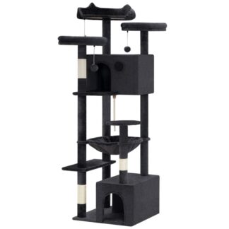 شجرة القطط للقطط الداخلية, برج القطط الكبير, شجرة قطط متعددة المستويات مع أرجوحة كبيرة, بيت القطط مع 3 مجثم مبطن, شقة القط مع 3 مشاركات خدش القطط, الرمادي الداكن