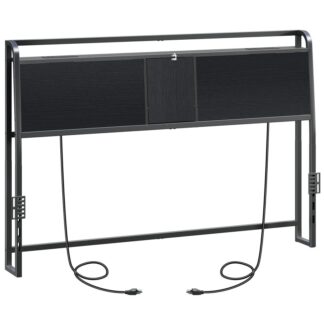 Изголовье кровати размера «queen-size», Изголовье с 4 Розетки и 4 USB-порты, Промышленное изголовье с переворот дверной и кровати, Регулируемая высота, Черный