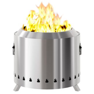 حفرة النار الكبيرة التي لا تدخن, 19.3 بوصة الفولاذ المقاوم للصدأ الفولاذ المقاوم للصدأ, مواقد حرق الخشب مع مقلاة الرماد القابلة للإزالة, محمول في الهواء الطلق مع موقف, للتخييم مع حقيبة الحمل, فضي