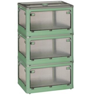 14.8 Gal plastopbevaringsbeholdere med låg, Sammenklappelig opbevaringsbeholder med hjul, Sammenfoldelig opbevaringsboks, Stabelbar opbevaringsbeholder med 5 Døre, til Hjemmet, Kontororganisering, 3-Pakke, Grøn