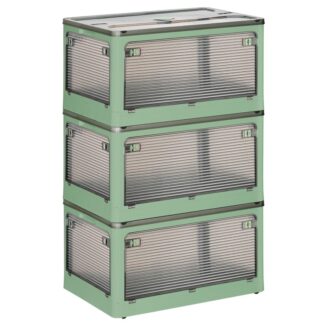 22.2 Gal plastopbevaringsbeholdere med låg, Sammenklappelig opbevaringsbeholder med hjul, Sammenfoldelig opbevaringsboks, Stabelbare opbevaringsspande med 5 Døre, til Hjemmet, Kontororganisering, 3-Pakke, Grøn