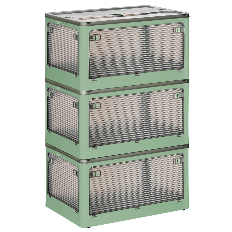 22.2 Пластикові контейнери Gal з кришками, Скорочення контейнера для зберігання з колесами, Складна коробка для зберігання, Складні контейнери для зберігання з 5 Двері, для дому, Офісна організація, 3-Упаковка, Зелений