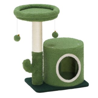 cactus cat tree, small cat tower for indoor cats, cute cat tree for kittens under 8 lb, green cat condo with cat scratching post, cat house with dangling bell balls, spring green