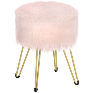sgabello da tavolo da toeletta rosa, ottomana con deposito, Sgabello di vanità soffice, porta rotonde, Tabella laterale multifunzionale, cuscino di spugna, gambe metalliche, per soggiorno e camera da letto, rosa e oro