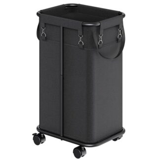 cesto della biancheria arrotolabile, cestino del bucato con ruote, carrello per lavanderia con borsa rimovibile, Sorter del lavanderia con una cornice robusta, per il bucato, camera da letto, bagno, guardaroba, nero