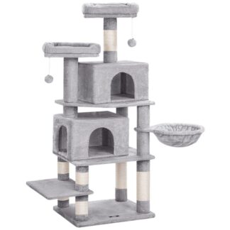 برج القط للقطط الكبيرة, 21.7 x 17.7 س 63 بوصة القطط مع 2 شقق أفخم ووظائف الخدش المغطاة بالسيزال, حرر طبيعة القطط, منزل مستقر مع طقم مكافحة التعبئة, رمادي فاتح