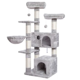 macska torony, macskafa 2 plüss lakások és szizális karcolási oszlopok, Macskatorony bútor a cica és a kedvtelésből tartott állatok számára, Engedje el a macskák természetét, stabil ház, toplopling, világosszürke