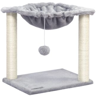 cat tree, small kittens tower, 15.7 x 11.8 x 16.5 inches, hammock with sisal scratching posts, pet house furniture, light gray